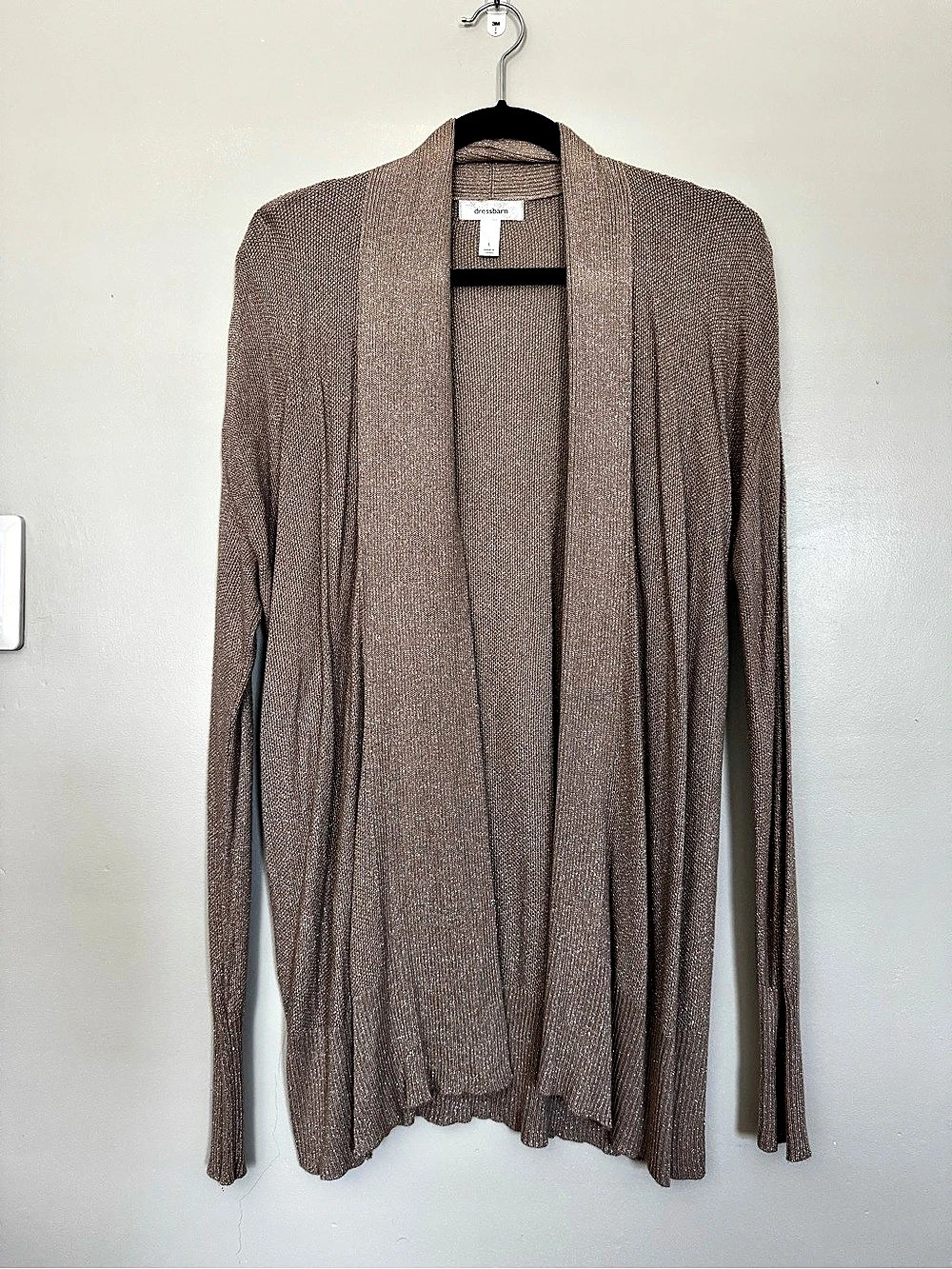 dressbarn Women's Open Front Cardigan in Brown